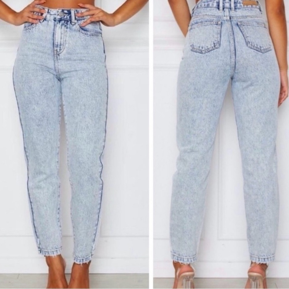 White Fox Like Duh Boyfriend Jeans Washed Blue Womens Sz. M
